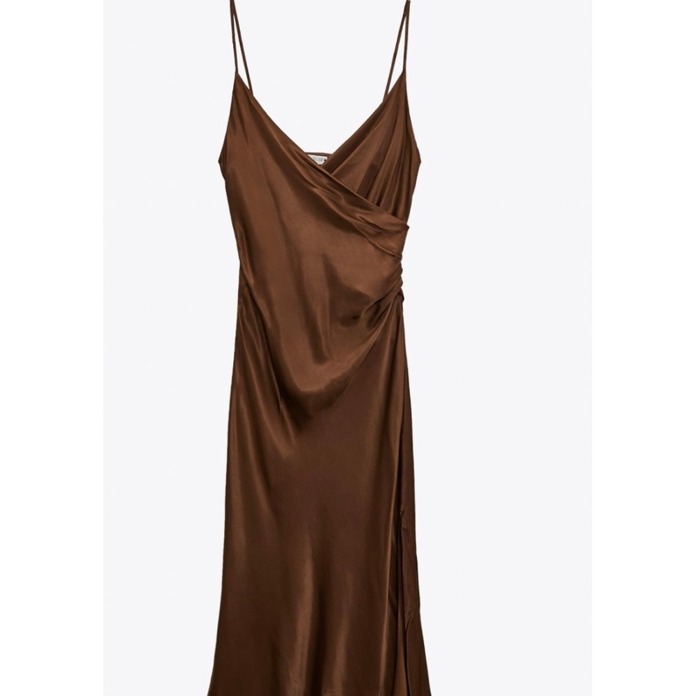 Zara Elegant Brown Satin Slip Dress